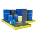 Low-profile spill containment sump with grid for 2 drums