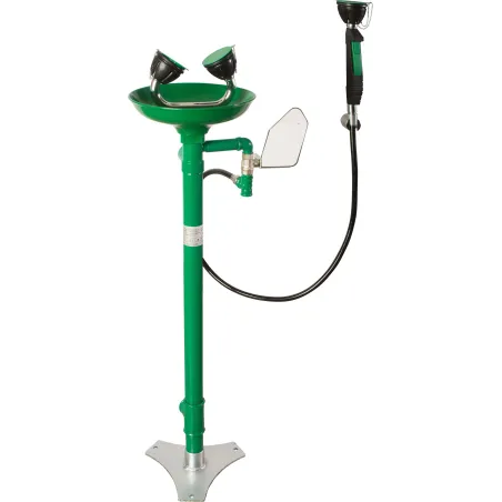 Floor-mounted eye wash + single eye wash on hose