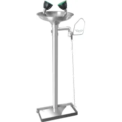 Floor-mounted dual emergency eyewash with stainless steel foot pedal