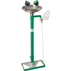 Floor-mounted eyewash, double, with foot pedal and hand valve