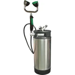 Portable pressure eyewash with dual shower head, stainless steel