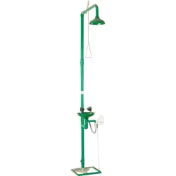 Combined shower and eyewash unit floor-mounted with foot pedal