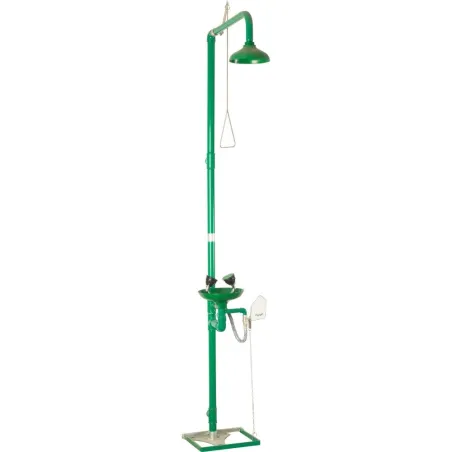 Combined shower and eyewash unit mounted to the floor