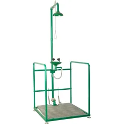 Combined unit, shower and eyewash on a platform