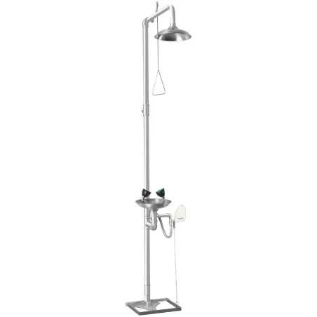 Combined shower and eyewash unit mounted to the floor