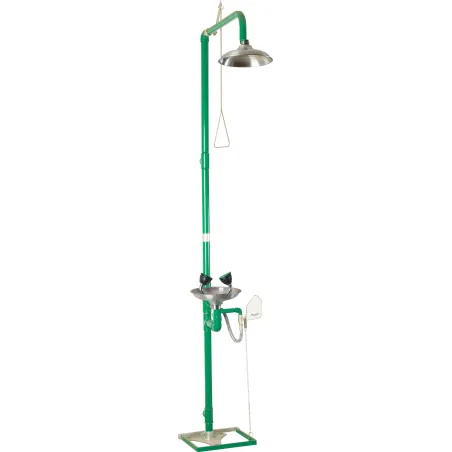 Combined shower and eyewash unit mounted to the floor