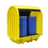 Workstation with sliding doors and spill tray for 2 drums, 230 l