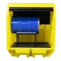 Workstation with sliding doors for 2 drums with cradle, 230 l,