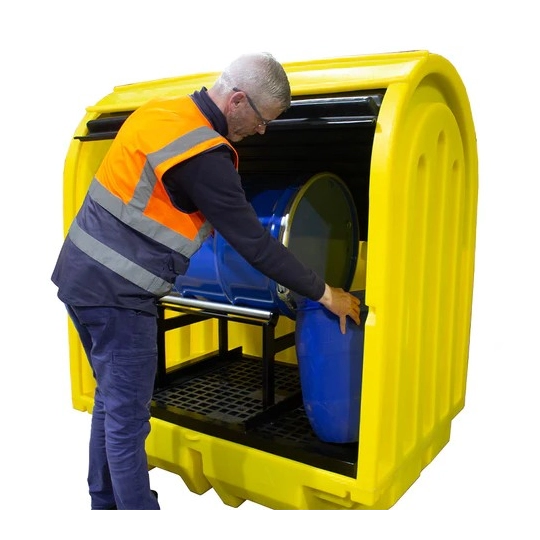 Stanowisko robocze z drzwiami suwnymi pod 2 beczki z kołyską, 230 l,