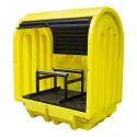 Workstation with sliding doors for 2 drums with cradle, 230 l,