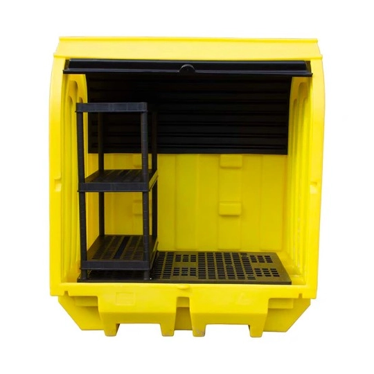 Workstation with sliding doors for 2 barrels, with shelves, 230 l