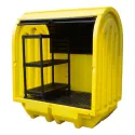 Workstation with sliding doors for 2 barrels, with shelves, 230 l