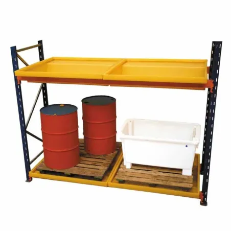 Spill tray without grating for rack under pallet yellow