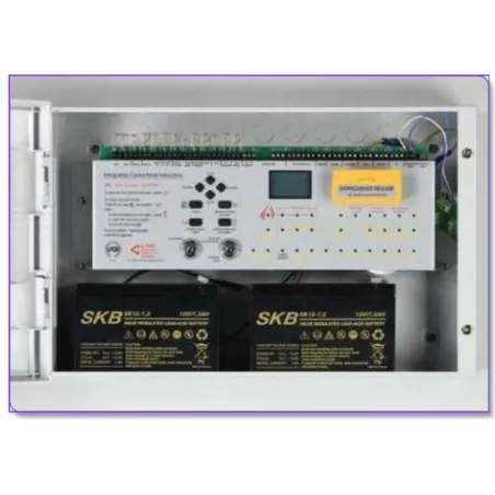 Automatic fire extinguisher with smoke detector and temperature control panel