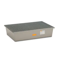Spill containment tray with galvanized grating for 2 GRP 220L drums, 1280 x 850 x 290 mm