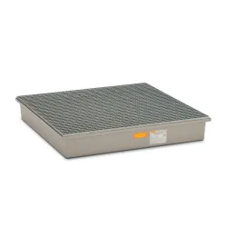 Drip tray with galvanized grating for 4 GRP 220 l drums, 1280 x 1280 x 210 mm