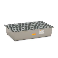 Spill containment tray with GRP grating for 2 220 l drums, 1280 x 850 x 290 mm