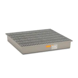 Spill containment tray with GRP grating for 4 220L drums, 1280 x 1280 x 200 mm