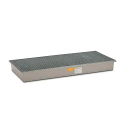 Catch basin with galvanized steel grating for 3 GRP 220 l drums, 1880 x 850 x 200 mm