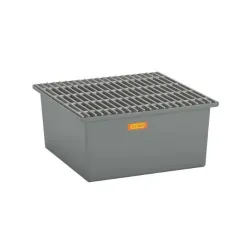Spill tray with galvanized grating for 2 GRP 210 l drums, 850 x 850 x 400 mm