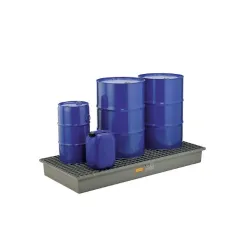 Spill containment tray with galvanized grating for 3 GRP 220 l drums, 1880 x 850 x 200 mm