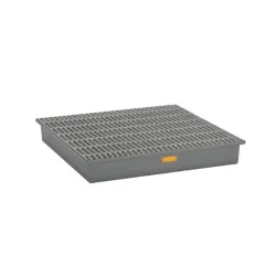 Spill containment tray with galvanized grating for 4 GRP 220 l drums, 1280 x 1280 x 210 mm