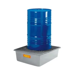 Spill containment tray with GRP grating for 1 GRP 210 l drum, 850 x 850 x 400 mm