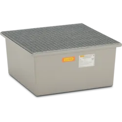 Spill containment tray with steel grating for 1 GRP drum 210 l, 850 x 850 x 400 mm