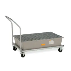 Mobliny steel trolley with galvanized steel grating for 2 GRP 220 l drums, 1520 x 860 x 1080 mm