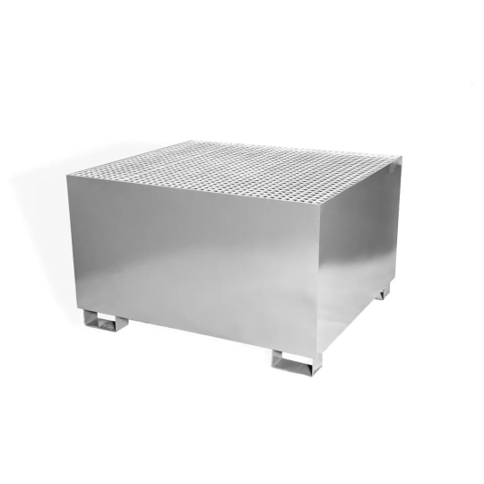Collection tray with grating and feet, galvanized steel for 1 IBC