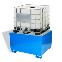 Spill containment sump with grating and feet, painted steel for 1 IBC 1150 x 1300 x 780 mm