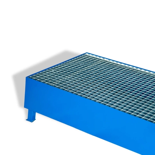 Catch basin with grating and feet, steel, for 2 barrels