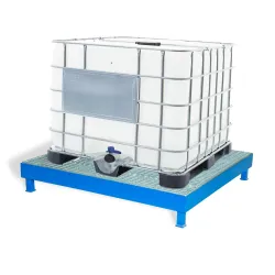 Spill containment tray with grating and feet, painted steel, ECONOMY for 1 IBC 1150 x 1300 x 200 mm