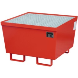Steel spill containment tray with grating for 1 drum, 800 x 800 x 545 mm