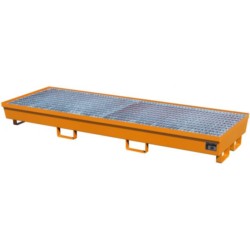 Low-profile steel spill containment tray with grating, 2400 x 800 x 285 mm