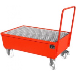 Mobile steel spill containment pallet for 2 drums, 1280 x 800 x 1110 mm