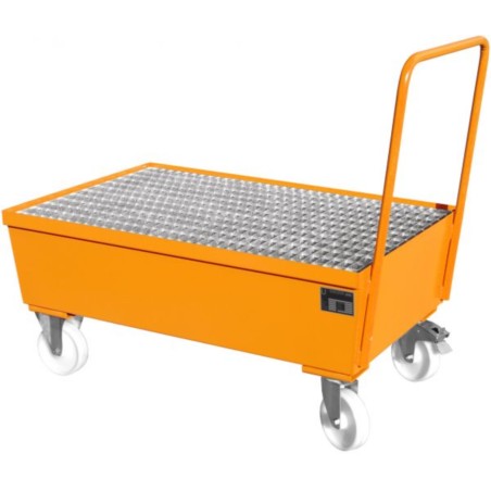 Mobilna wanna wychwytowa stalowa pod 2 beczki,  AW-F 2, malowana, pomarańczowa, 1280 x 800 x 1110 mm