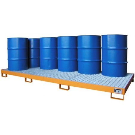 Wanna wychwytowa stalowa niskoprofilowa z kratownicą pod 10 beczek, AW-10, malowana, pomarańczowa, 3250 x 1300 x 195 mm