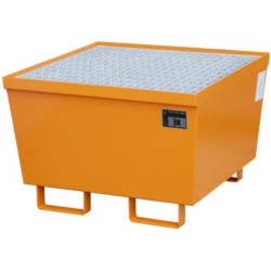 Steel spill containment tray with grating for 1 drum, 800 x 800 x 545 mm