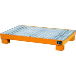 Steel spill tray with grating for 6 drums, 1300 × 800 × 195 mm