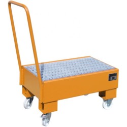 Mobile steel tub with grating, 940 x 500 x 1075 mm