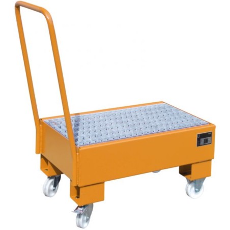 Mobilna wanna wychwytowa stalowa z kratownicą pod 2 beczki, AW 60-1 SR, malowana, pomarańczowa,  940 x 500 x 1075 mm