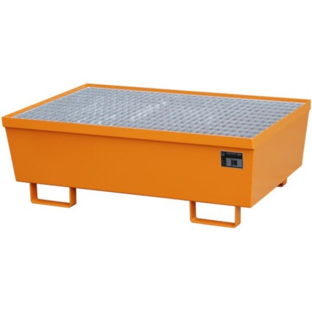 Wanna wychwytowa stalowa z kratownicą pod 2 beczki,  AM-2, malowana, pomarańczowa, 1200 x 800 x 415 mm
