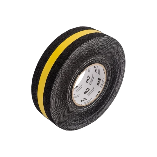 Anti-slip multifunctional tape – black with a yellow stripe, roll 50 mm × 18.3 m