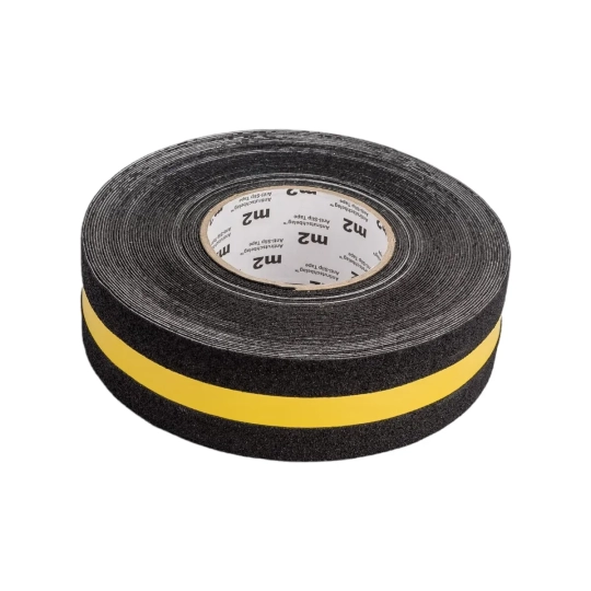 Anti-slip multifunctional tape – black with a yellow stripe, roll 50 mm × 18.3 m