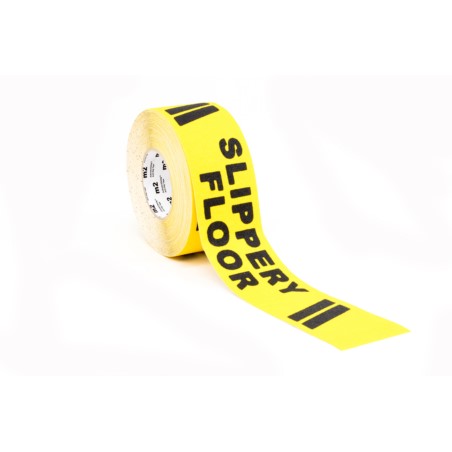 Taśma antypoślizgowa ostrzegawcza żółto-czarna „Slippery Floor” żółto-czarna, R13, 75 mm x 18,3 m