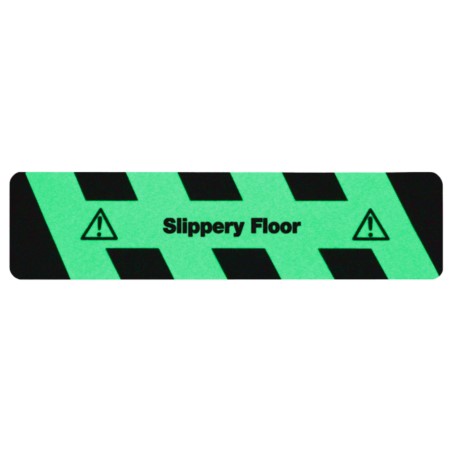Antypoślizgowa taśma fotoluminescencyjna z nadrukiem "Slippery Floor"– arkusz 150 × 610 mm, zestaw 10 szt.