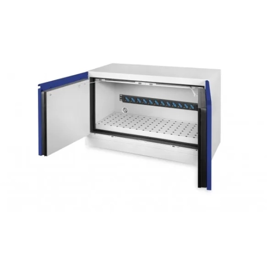 Fire-resistant cabinet for lithium-ion batteries, under-desk, double-door