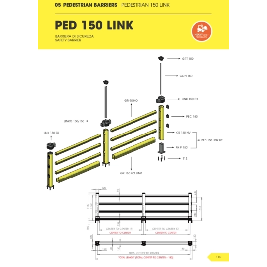 Modułowa elastyczna bariera PED 150 LINK, 3550 mm x mm