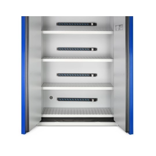Szafa ognioodporna na baterie litowo-jonowe, dwudrzwiowa, rozmiar XL 90 min 1200 x 600 x 1950 mm, z listwami zasilającymi